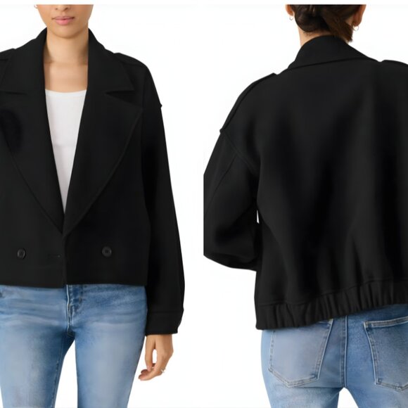 Steve Madden NEW Double Breasted Black Crop Jacket - Picture 2 of 9